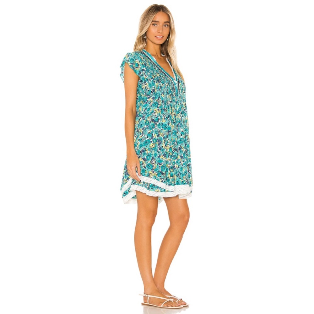 Poupette St Barth Sasha Mini Dress in Green Azalea - Picture 2 of 8